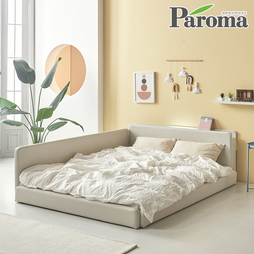 파로마-파로마 유어 LED 조명 낮은 저상형 가죽 침대 프레임 슬림 가드 E0 Q