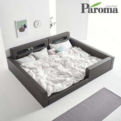 파로마-파로마 디어 LED 조명 낮은 저상형 패밀리 가족 침대 프레임 가죽 가드 E0 SS+Q