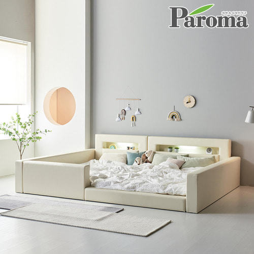 파로마-파로마 디어 LED 조명 낮은 저상형 패밀리 가족 침대 프레임 가죽 가드 E0 SS+SS